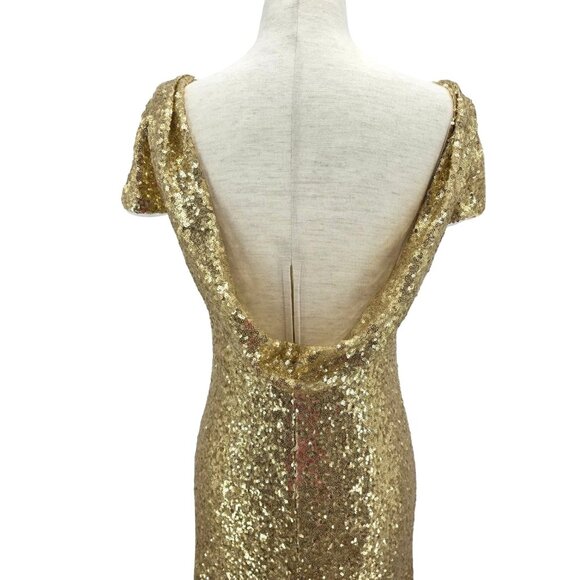 Revelry Womens 6 Dress Sequin Gold Maxi Cap Sleeve Removeable Back Drape Formal - Picture 5 of 13